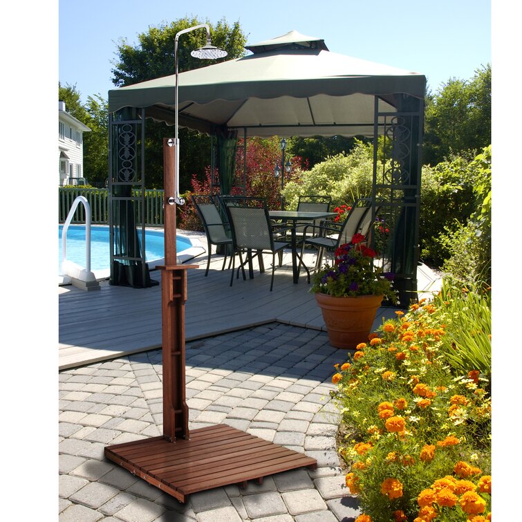 94.5" H Stainless Steel Freestanding Outdoor Shower and Duckboard