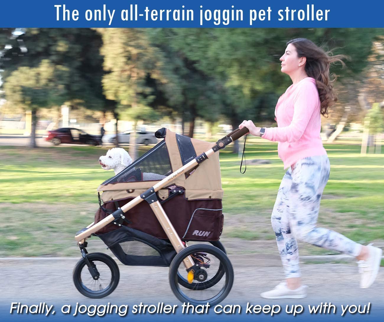 Jogging Sports Stroller with Comfort Rubber Wheels/Zipper-Less Entry/1-Hand Quick Fold/Aluminum Frame for Small/Medium Dogs, Cats and Pets (Green Camo)