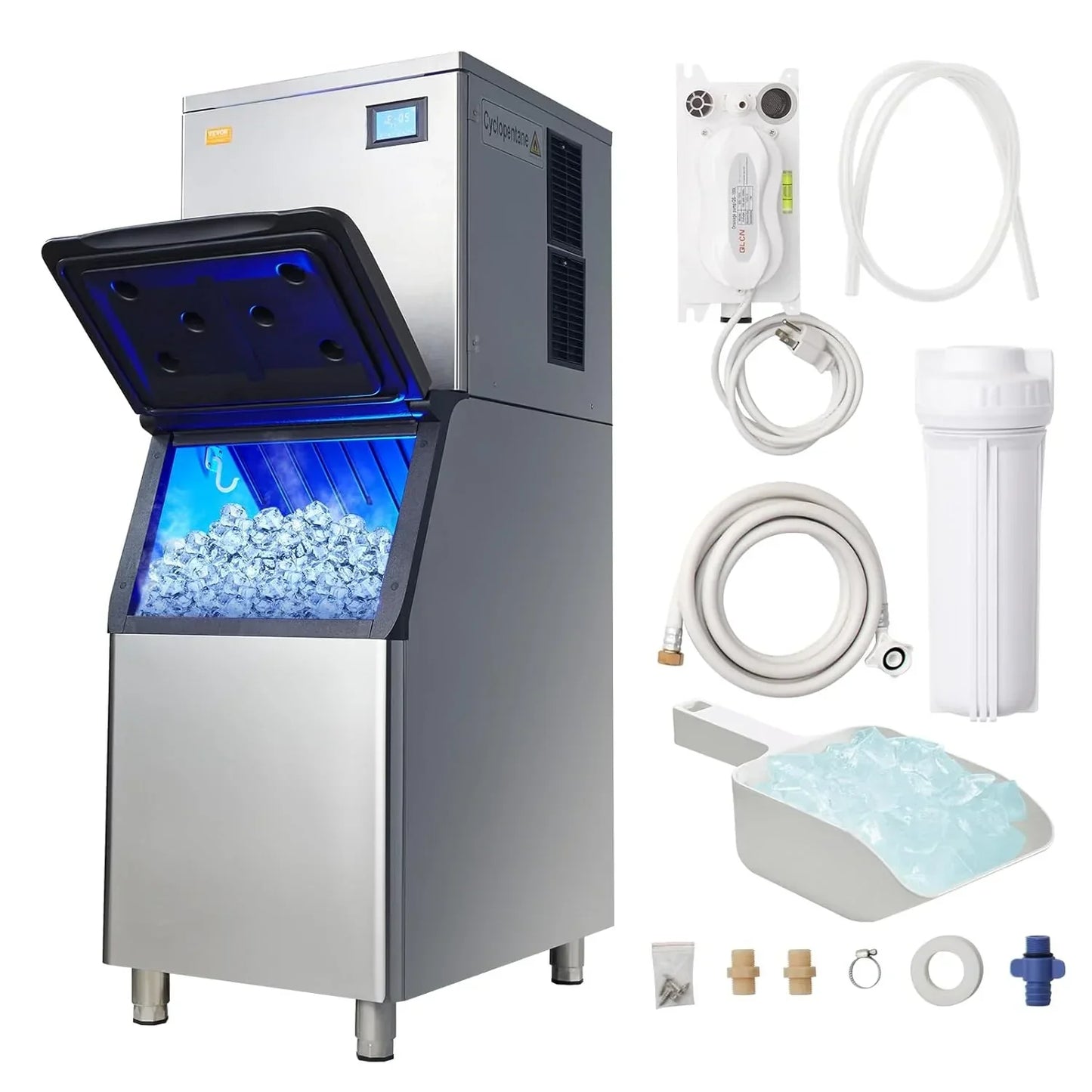 VEVOR Commercial Ice Maker, 360LBS/24H Ice Making Machine with 330.7LBS Large Storage Bin