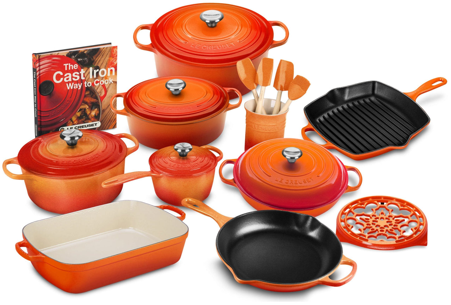 20-piece Signature Cast Iron Cookware Set,10.25′′ Skillet,1.75-quart Saucepan with Lid