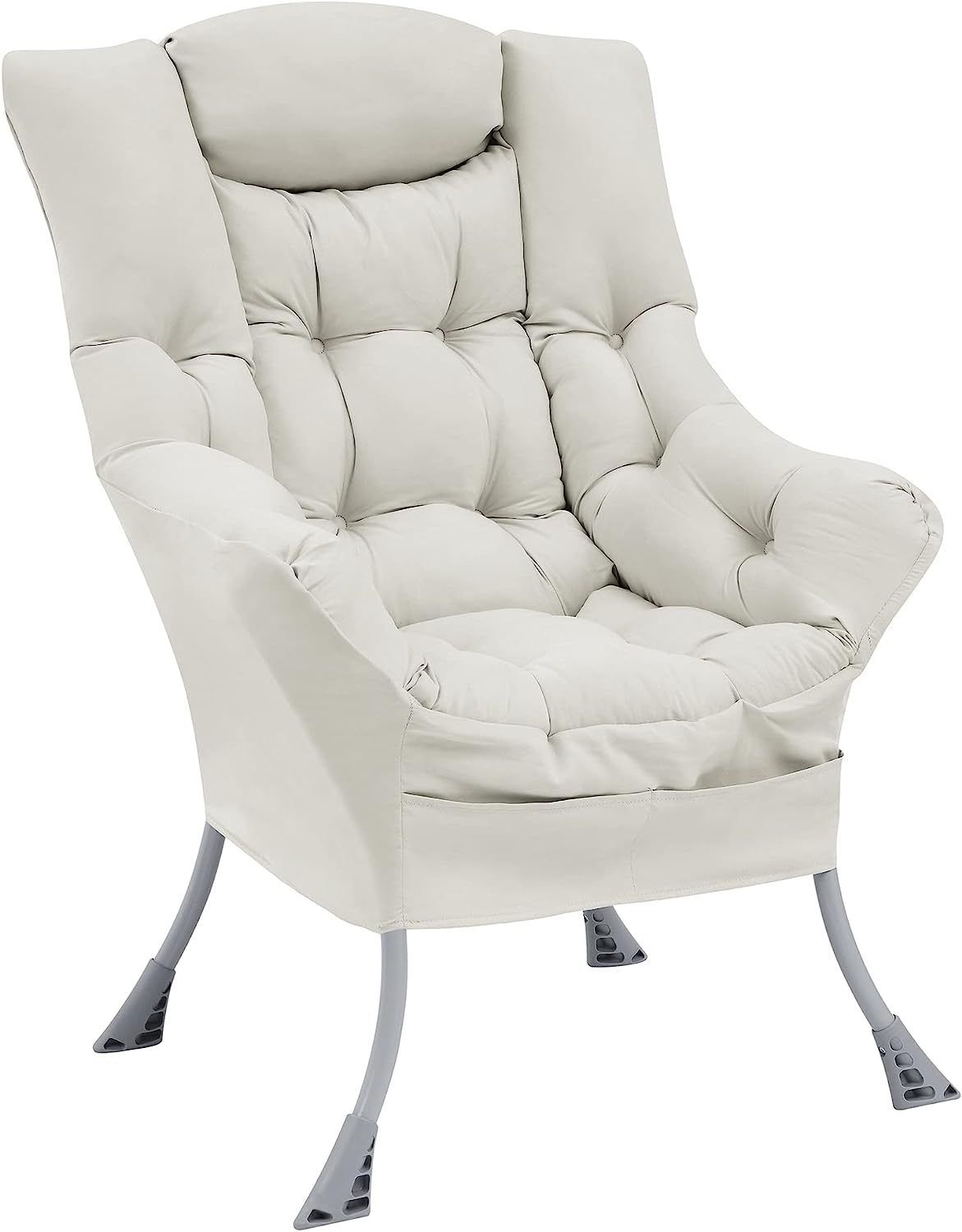 Living and More High Back Sofa Chair, Modern Fabric Lazy Chair, Accent Contemporary Lounge Chair, Cool Grey