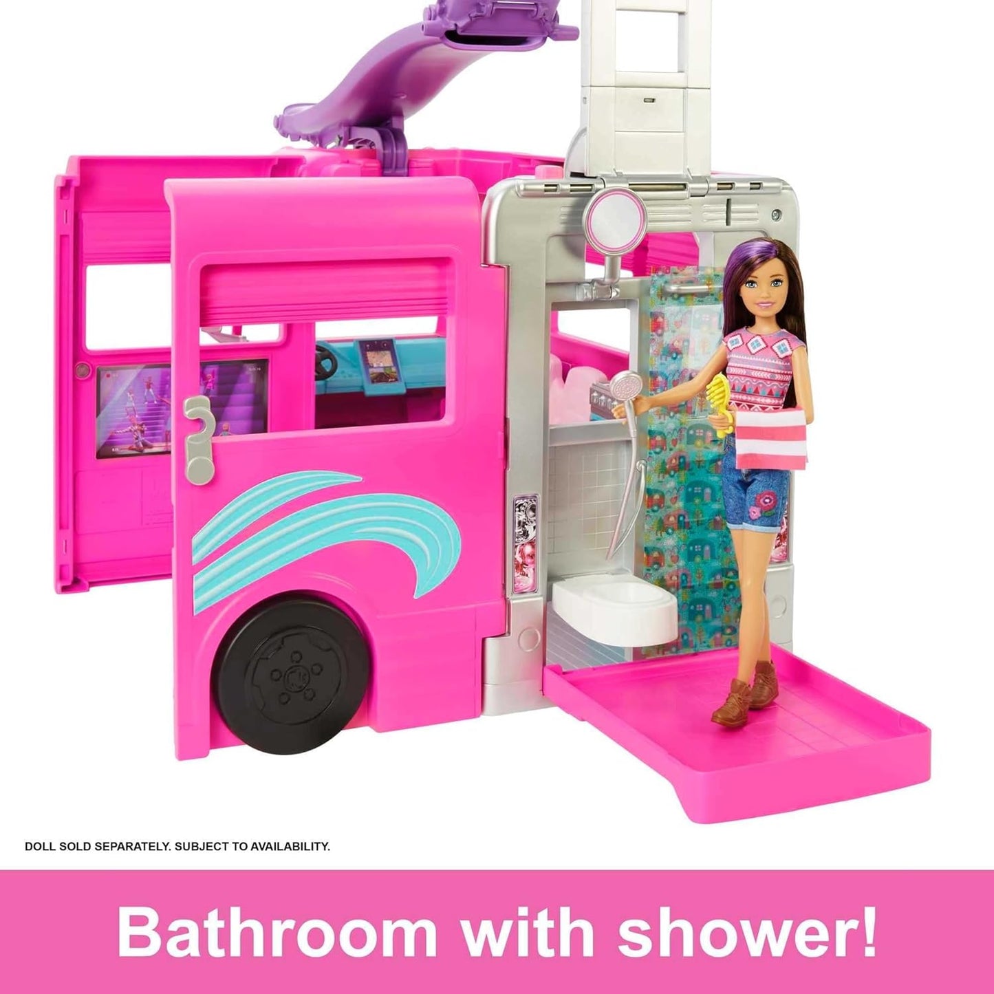 Playset, toy vehicle, comes with 60 accessories including furniture, swimming pool and 30-inch slide