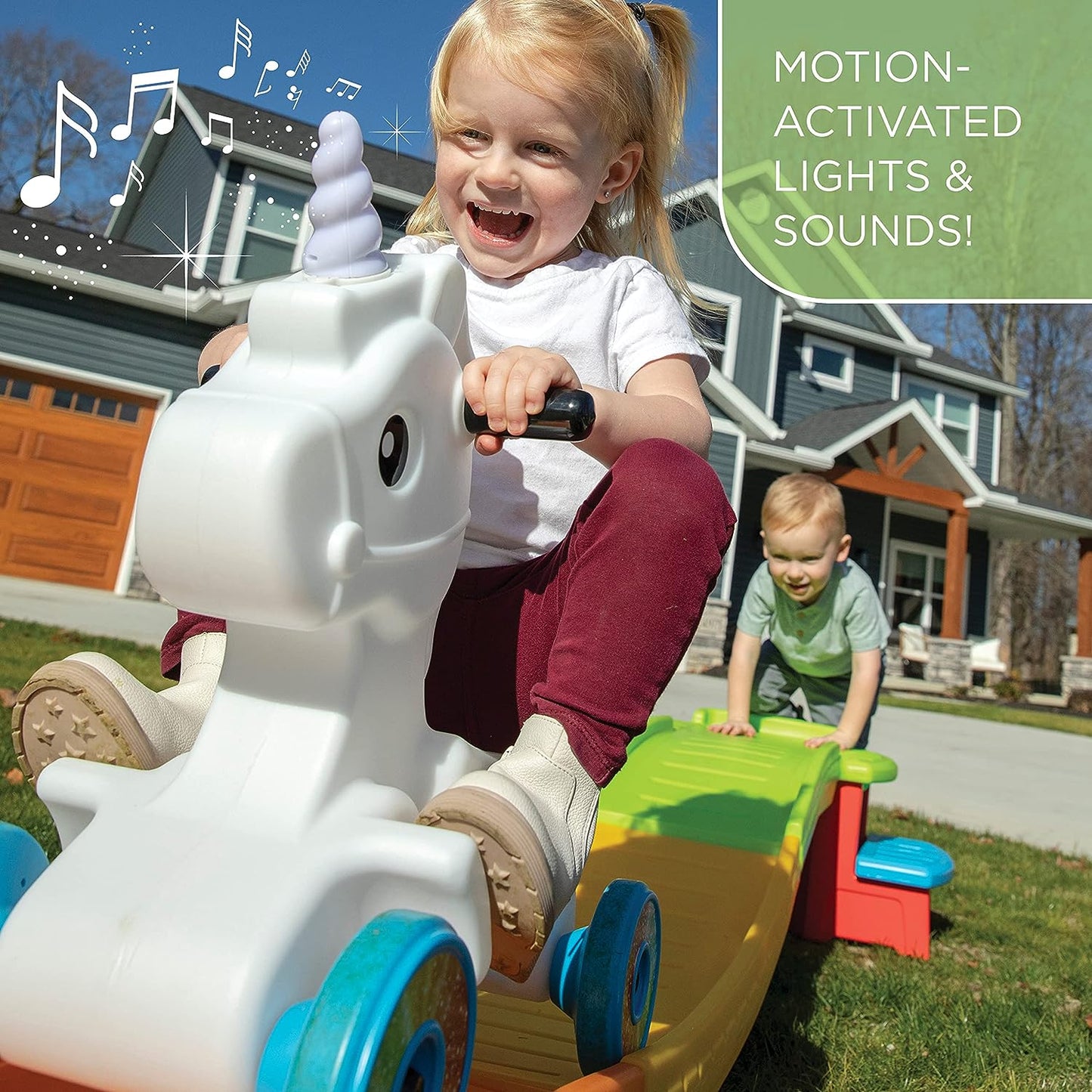 Kids Unicorn Up and Down Roller Coaster Toy, Ride Stroller, Indoor/Outdoor Toy Set