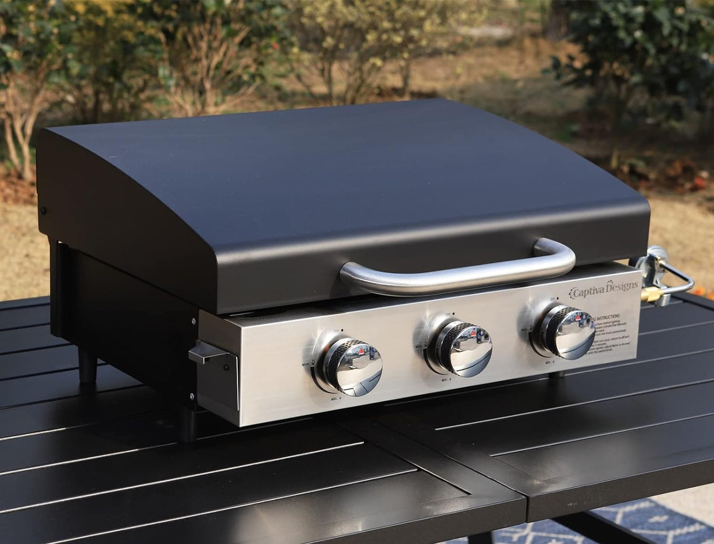 Burner Gas grill with side burner and enameled cast iron grille 42,000BTU outdoor cooking stainless steel propane grill Garden grill, silver