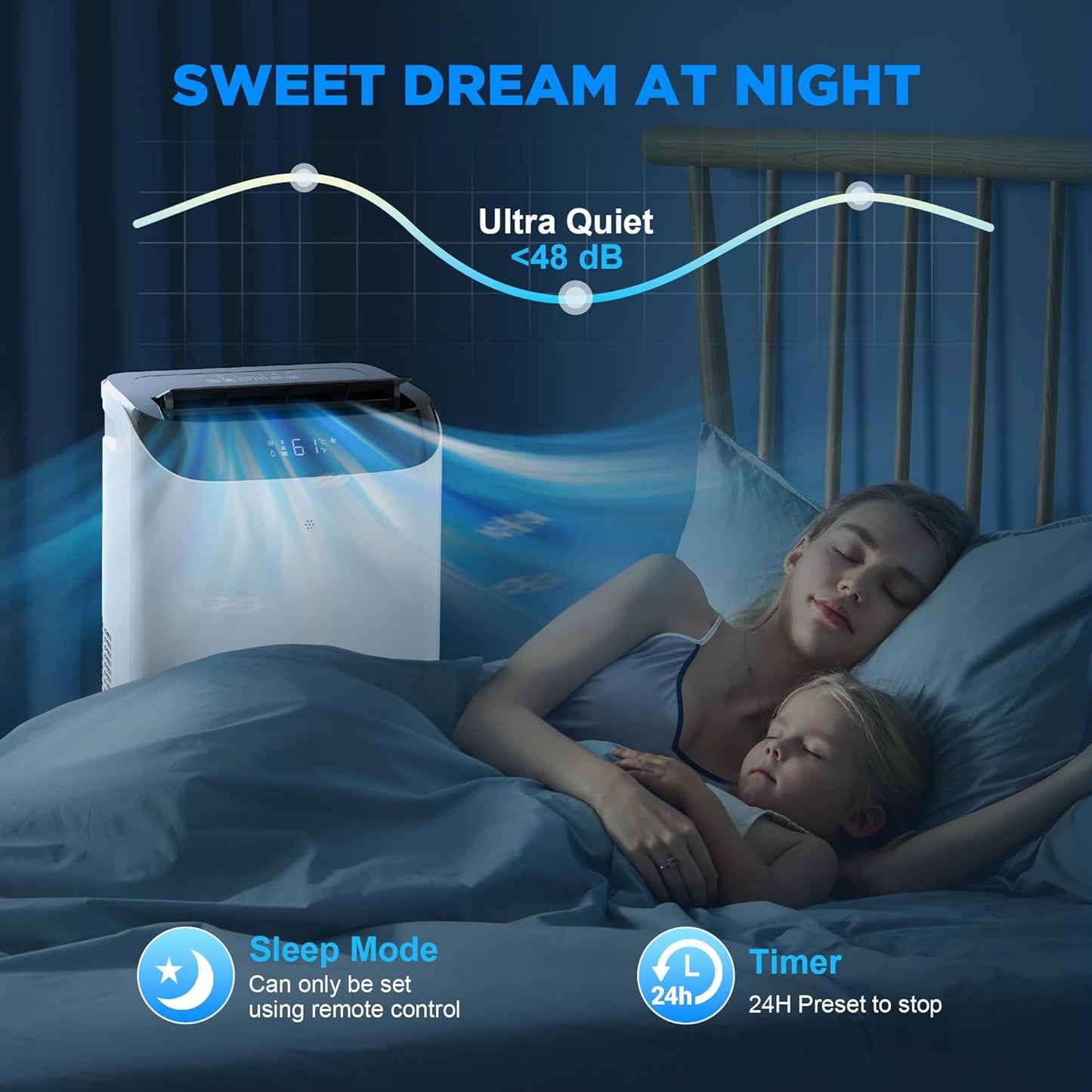 Portable Air Conditioners with Remote Control, 3-in-1 Free Standing Cooling AC Unit with Fan & Dehumidifier, Cools Room up to 700 sq.ft, Smart/Sleep Mode,3 Speed,Auto Swing,24H Timer